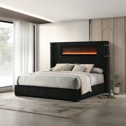 Garner EK Bed with Fireplace, LED, Reading Light, Speaker, Bluetooth & USB