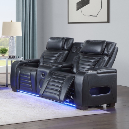Ephron Power Motion Loveseat with Console, Power Headrests, LED & Speakers